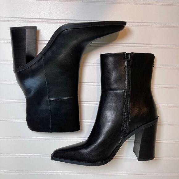 Steve Madden Silvee Womens Ankle 9.5M Black Leather Snip Toe Block Heel Side Zip - Picture 12 of 16